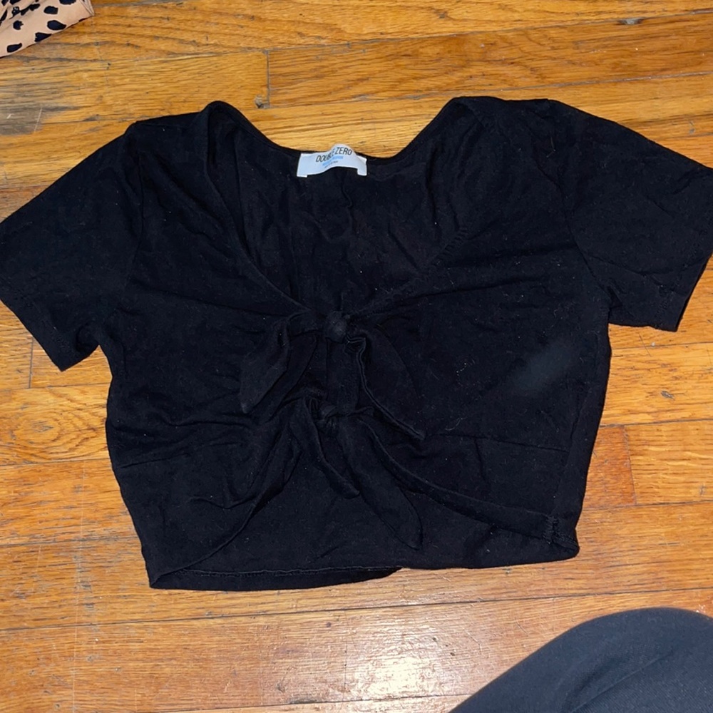 Tie front black crop top
